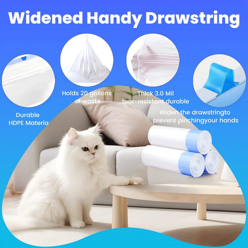 60 Pack 3MIL 31"x18" 6 Large litter box liners - Extra Thick Leakproof Litter Box Liners, Heavy Duty Drawstring Cat
