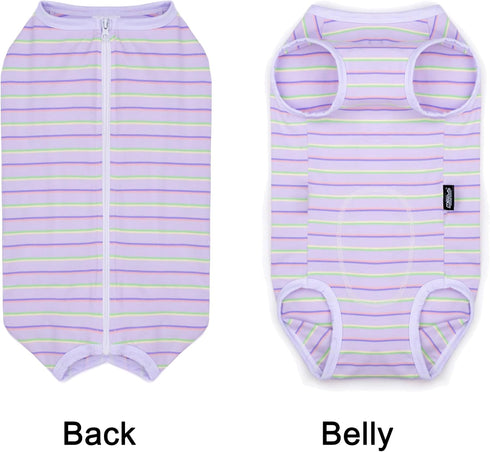 Puppy Striped Recovery Suit for Female Male Dogs Cats,Zip Up Dog Onesie Recovery Shirt Abdominal Wounds,Professional Spay Neuter Dog Pet Bodysuit After Surgery Wear Anti Licking Wounds