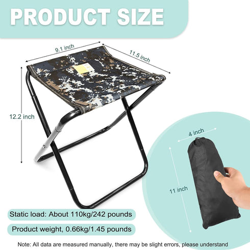 CHENEDY Stool,2-Pack 12in (DZICamo(2-Pack)) Camping Portable Folding Stool with Carry Bag, Portable Folding Chair