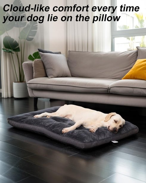 Dog Bed, Washable Cozy Plush Crate Beds, Anti Slip Pet Sleeping Mat for Large, Medium, Small Dogs (Dark Grey)