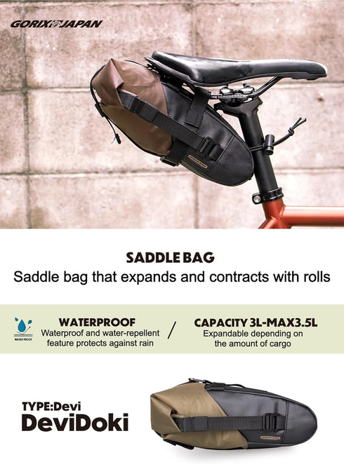 GORIX Bike Saddle Bag, Waterproof Expandable Roll Type 3L Lightweight Cycling Rear Seat Pack