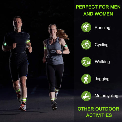 Reflective Running Gear Set Include 2 Pieces LED Safety Lights and 4 Reflective Bands for Wrist Arm Ankle Leg Reflective Straps Tape High Visibility Reflector Bands Strobe Running Light for Woman Men