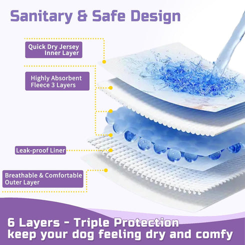 3 Pack Reusable Dog Diapers Female Doggie Diapers for Period Heat Incontinence Puppy Training (Large, PurpleFlower)