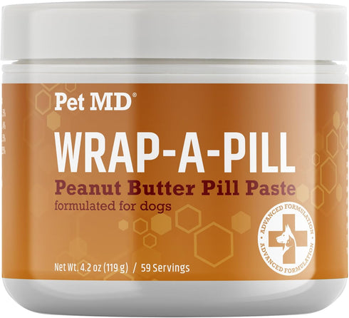 Pet MD Peanut Butter Flavored Pill Paste for Dogs, Wrap A Pill, 59 Servings for Hiding Pills and Medication