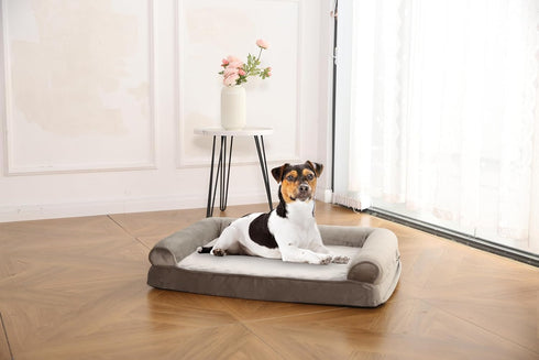 Amazon Basics Orthopedic Foam Dog Pet Bed for Living Room Couch, Brown, 30 x 20 x 6.25 inches, Machine Washable,