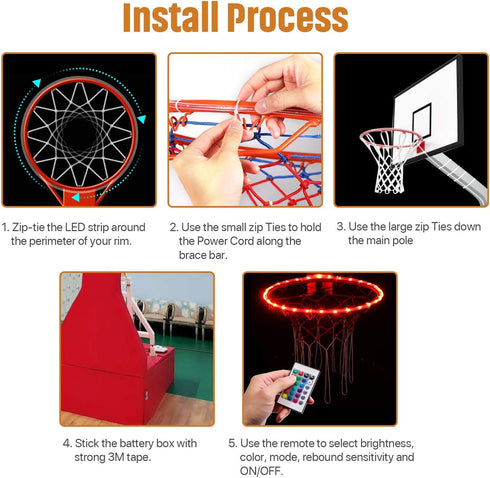 16 Waybelive LED Basketball Hoop Lights, Remote Control Basketball Rim LED Light, Color Change by Yourself, Waterproof