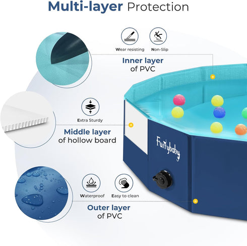 Swimming 39'') Furrybaby Dog Pool, Kiddie Pool with Hard Plastic Foldable Dog Bath Tub Portable for Dogs, Kids and Pet