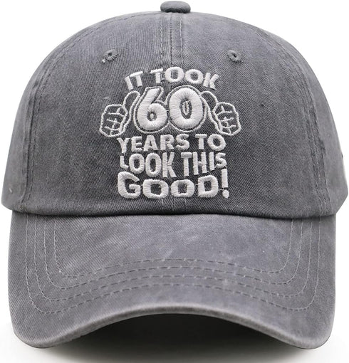 Vintage 60th Birthday Gifts Baseball Cap, Funny Adjustable Washed Cotton Hat for Men Women Dad Mom
