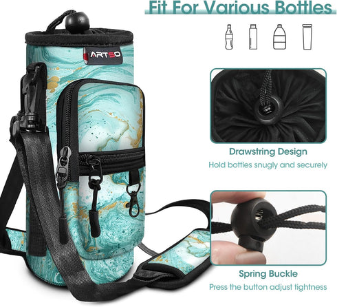 25oz 32oz 40oz 64oz ARTSO Water Bottle Carrier Bag Sling Holder Pouch, Insulated Water Bottle Sleeve Case Cover