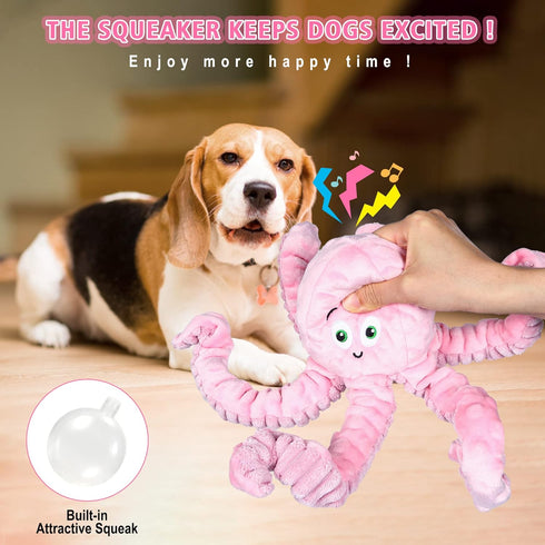 Dog Squeaky Toys Octopus, Tough Plush Toys for Large Medium Small Dogs, Funny Birthday Presents