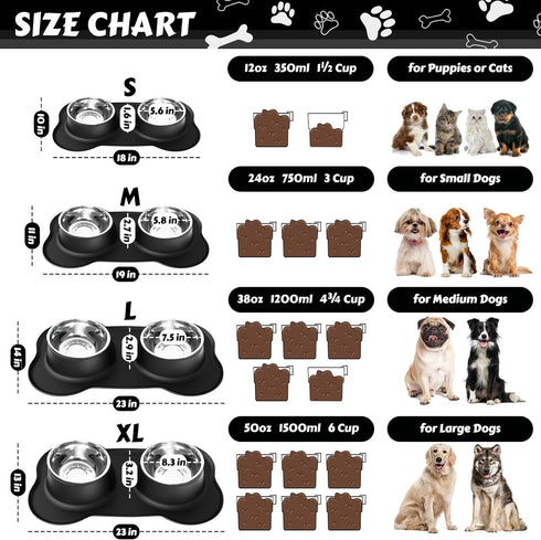 AsFrost Dog Food Bowls - Stainless Steel Pet Bowls with No-Spill and Non-Skid, Black, 12oz