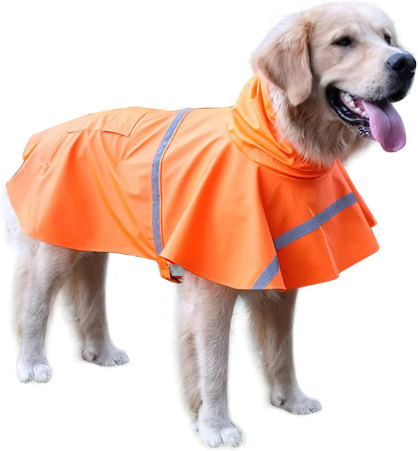 NACOCO Adjustable Large Dog Raincoat Poncho Hoodies - Lightweight Waterproof Clothes with Reflective Strip (XL, Orange)