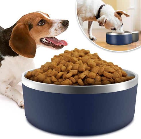 40 Oz Stainless Steel Dog Bowl for Food and Water, Durable Non-Skid Double Wall Insulated, Heavy Duty, Blue