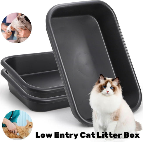 3 Pack 23" Tlence Low Entry Cat Litter Box, Open Top Pet Litter Pan for Kitten, Extra Large Senior Cat Travel Toilet