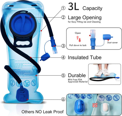 Insulated Hydration Backpack Pack with 3L BPA Free Leak Proof Water Bladder for Hiking Camping