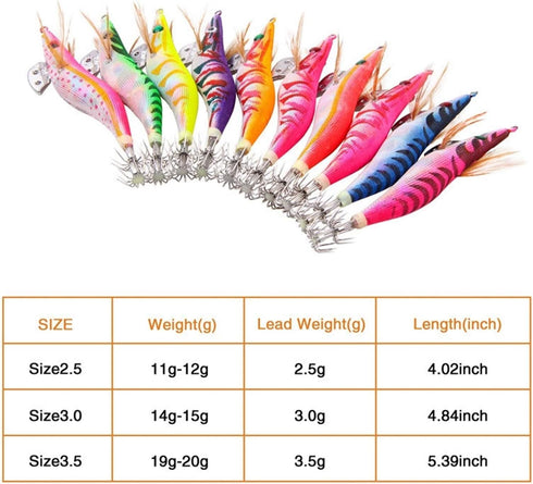 Generic 10Pcs 12g-20g Squid Bait Hook Wooden Shrimp Jig Fishing Lures Hooks Wood Artificial Luminous Jigging Lure