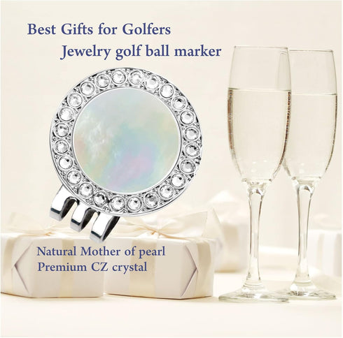 Golf Accessories with Pearl Crystal Ball Marker, Golf Ball Marker Hat Clip, Gifts for Women