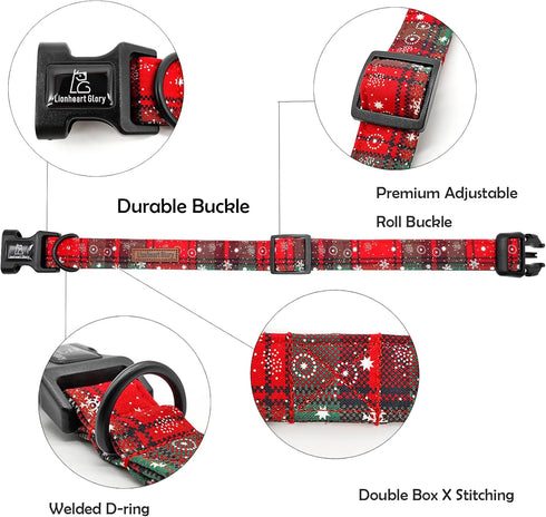 Lionheart glory Christmas Plaid Dog Collar Adjustable Soft Dog Collars Pet Gift Red Dog Collars for Small Medium Large Dogs