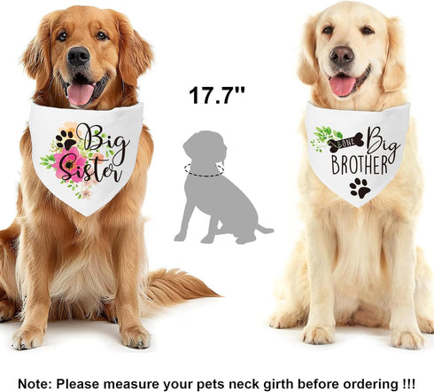 2 Packs Big Sister Brother Pregnancy Announcement Dog Bandana, Gender Reveal Photo Prop, Pet Scarf Accessories