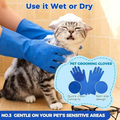 9 Set PAWCHIE Bath Grooming Kit for Pets, PCS Hair Brush with Towel,Washing Gloves,Bath Brush and Adjustable Handle