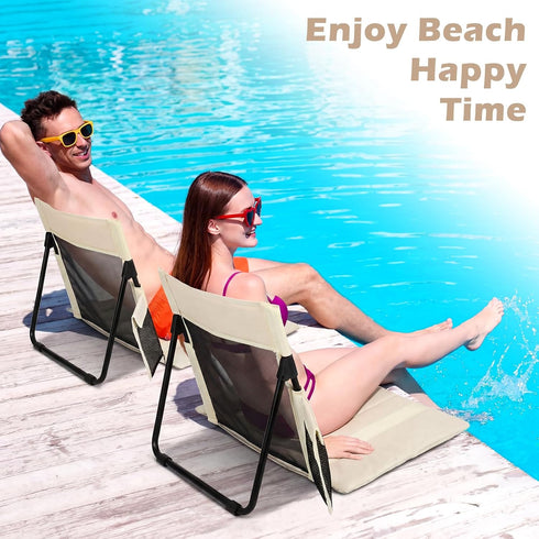 Novabright 1 Pcs Extra Large Foldable Pool Chair with Mesh Backrest Portable Camping Chairs Poolside Seat with Cup