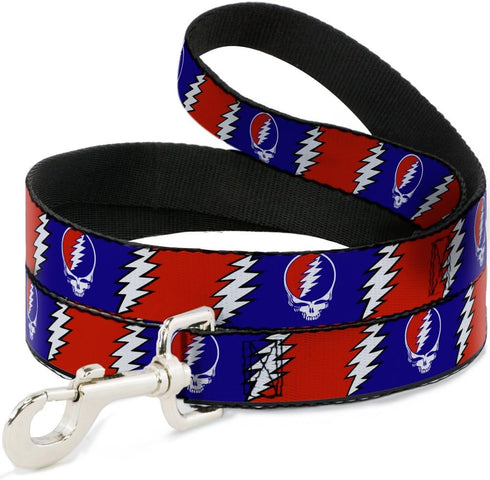 Dog Leash, Steal Your Face Lightning Bolt Repeat, 6 Feet Long, Red White Blue, 0.5 Inch Wide
