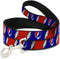 Dog Leash, Steal Your Face Lightning Bolt Repeat, 6 Feet Long, Red White Blue, 0.5 Inch Wide