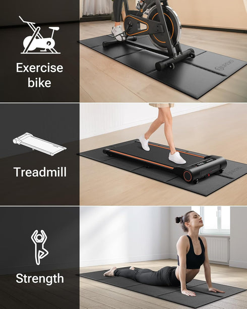UREVO Foldable Treadmill Mat, Exercise Bike Mats for Home Gym Workout, Waterproof Non-Slip Exercise Equipment Mat Floor