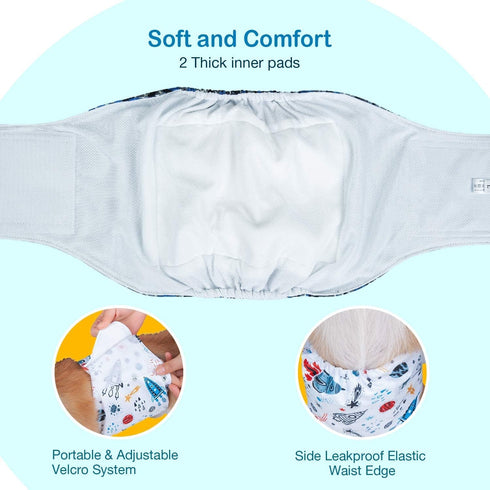 Pet Soft Dog Belly Band, 3 Packs Reusable Male Dog Diapers Wraps, Washable Belly Bands for Male Dogs (Space, XS)