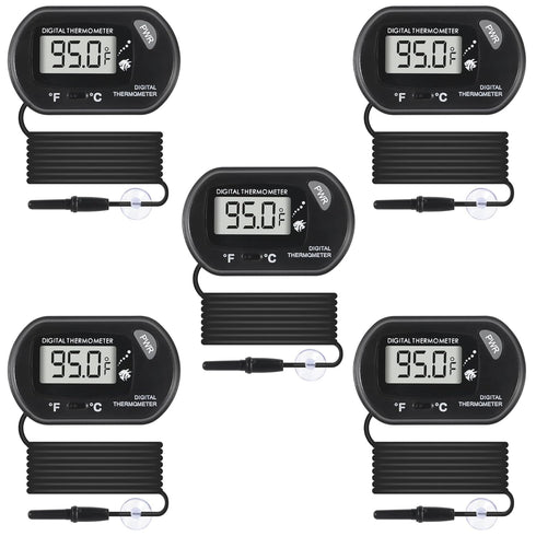 Shutao 5Pcs Digital Aquarium Thermometer with Water-Resistant Sensor Probe and Suction Cup -