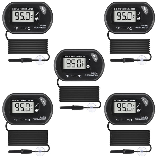 Shutao 5Pcs Digital Aquarium Thermometer with Water-Resistant Sensor Probe and Suction Cup -