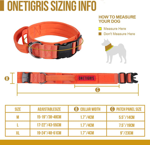 Tough Tactical Dog Collar with Handle, Military Adjustable Collar for Training (Medium, Orange)