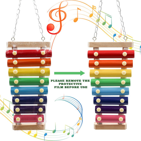 8 Dnoifne Colorful Bird Xylophone Toy, Suspensible Funny Xylophone Toy with Metal Keys, Cage Accessories for Chicken