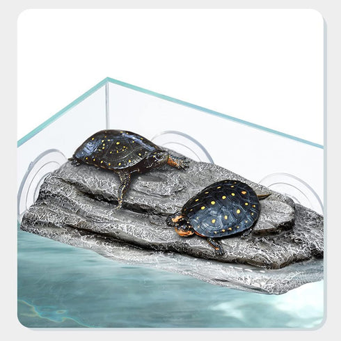 Turtle Floating Basking Platform - Artificial Bark Decor, Ideal for Aquariums, Terrace Fish Tanks, 3 pcs Suction Cups Included for Easy Installation Resting Terrace for Terrapins (Grey)