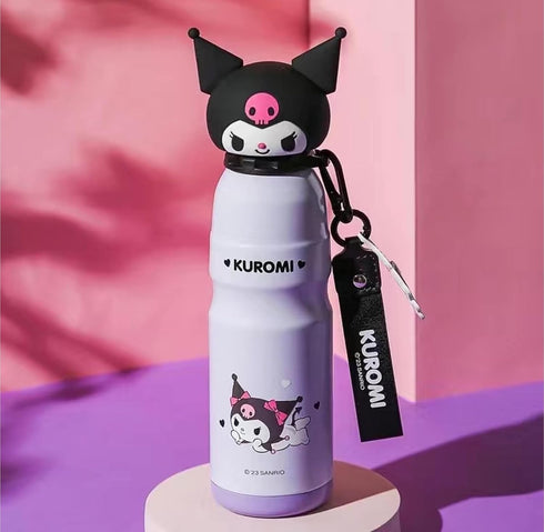 Kuromi Stainless Steel Insulated Water Bottle with Buckle and Strap, 600ml