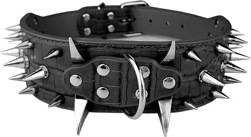 New Spiked Dog Collar, Protecting Neck from Biting, Spiked Studded Pet Collar for Small Dogs, 2" Width, Black (Fits