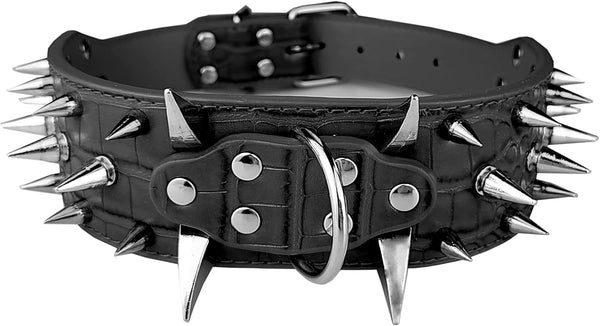 New Spiked Dog Collar, Protecting Neck from Biting, Spiked Studded Pet Collar for Small Dogs, 2" Width, Black (Fits