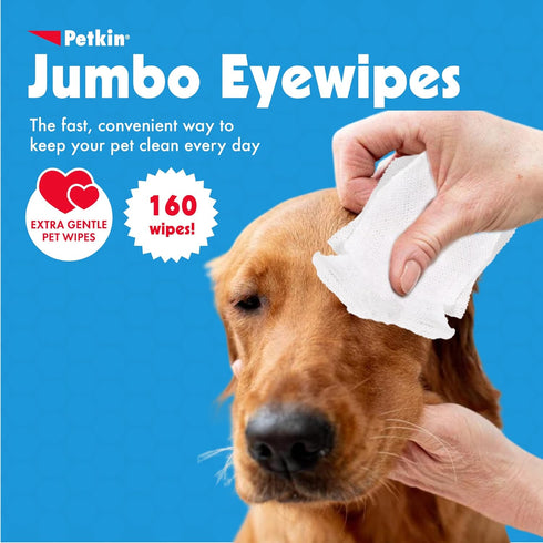 Petkin Jumbo Pet Eye Wipes, 80 Extra Moist Wipes, 2 Pack - Natural Formula for Dirt, Discharge, Tear Stains