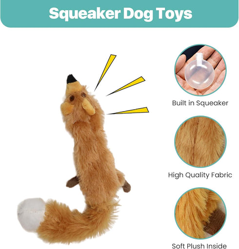 SPOT Skinneeez Fox 14 Inch Stuffing-Free Plush Squeaky Dog Toy, Soft Tug-of-War Toy