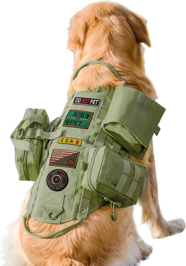 Tactical Dog Harness with Pouches - Adjustable Military Dog Vest Harness for Large Medium Dogs with Hook & Loop Panels,