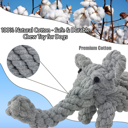 ADUCK Puppy Dog Rope Toy for Teeth Cleaning, Chew-Proof Dental Care, Durable Cotton Elephant & Giraffe