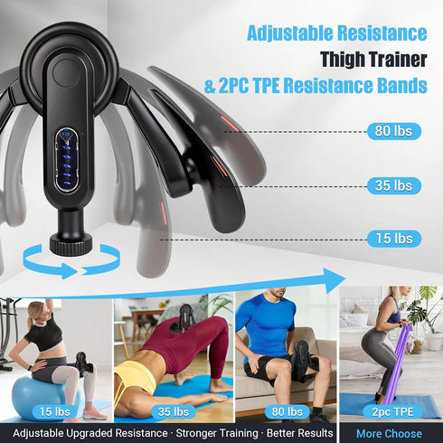ODCPN 15-80 LB Band(2PC), Inner Thigh Exerciser for Women, Adjustable Resistance Thigh Trainer with Resistance Thigh