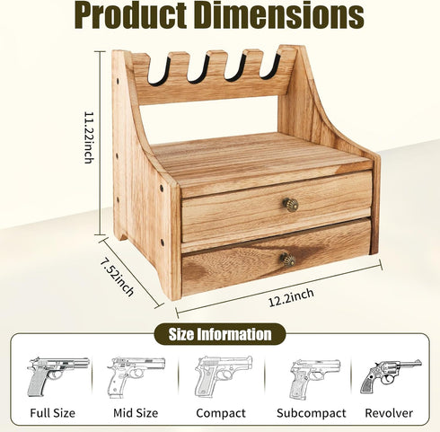 Hossmily Holder,4-Slot Pistol Rack for Gun Safe Real Wood Handgun Rack Handgun Pistol Holder and Rustic Gun Rack
