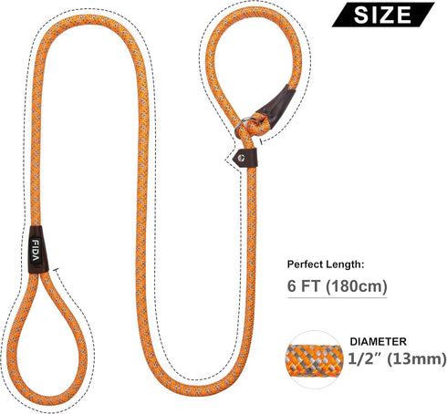 Fida 6 FT x 1/2" Durable Slip Loop Lead, Heavy Duty Comfortable Rope, No Pull Training Leash for Large Medium Dogs,