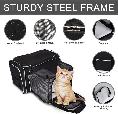 BAGLHER Cat Carrier Bag - Airline Approved Soft Side Pet Travel with 5 Open Doors and 3 Expandable Sides