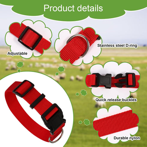 5 Pack Goat Collar with Bell, Adjustable Nylon Collar Set with Anti-Lost Loud Grazing Copper Bells for Farm Animals