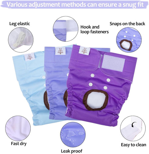 3 Pack BDD01L CuteBone Dog Diapers Female Reusable Doggy Diapers with One Suspender for Small Medium Large Dog Period
