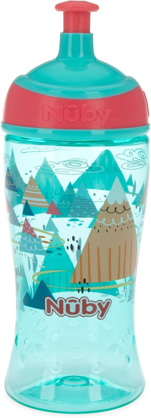 Nuby Printed Kids Pop Up Sipper Water Bottle, 12 Oz., Colors May Vary