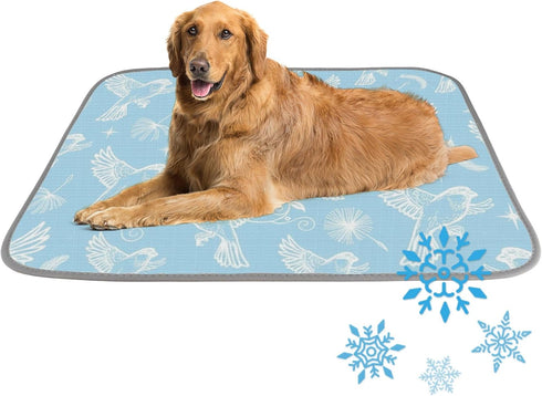 imiBBWQu Cooling Pad Floral Birds Blue White Coolingdog Mat Washable Outdoor Pet Cooling