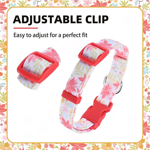 PUPTECK Cute Adjustable Dog Collar, Red Floral Pattern Design for Small Medium Large Dogs, Gift for Male Female Dogs